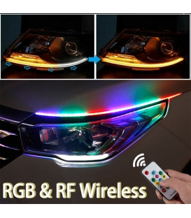 Android/ios Kontrollü RGB Far Kaşı Gündüz Ledi Audi Stil Kayar Sinyalli Flexible Neon Led 60cm