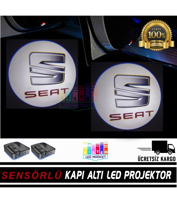 SEAT Mesafe Sensörlü  Fotoselli Pilli Yapıştırmalı Kapı Altı Led Logo