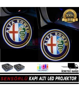AlfaRomeo Araçlar İçin Mesafe Sensörlü  Fotoselli Pilli Yapıştırmalı Kapı Altı Led Logo