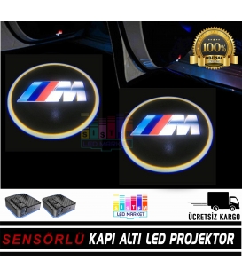 BMW M  Araçlar İçin Mesafe Sensörlü  Fotoselli Pilli Yapıştırmalı Kapı Altı Led Logo