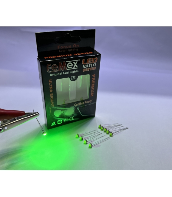 FEMEX Premium 10'lu İnce Bacaklı Kıl Led 3030 Chipset 1smd Mini Led Ampul Yeşil