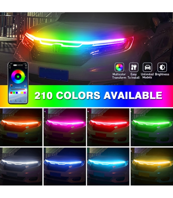 App Kontrollü Kaput Ledi Animasyonlu RGB Kayar Led - Sinyal Modüllü 150cm